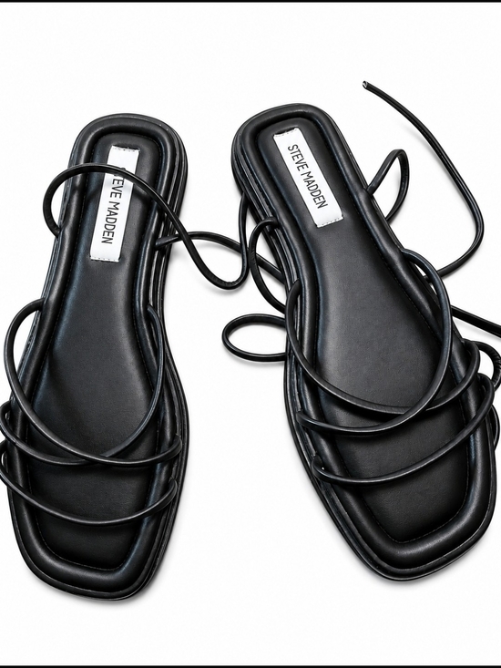 Steve Madden Shoes - Steve Madden Black Strappy Lace-Up Square-Toe Sandals